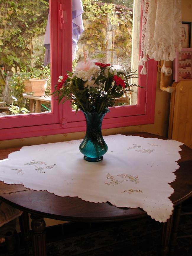 Lovely colourful Madeira tablecloth with floral embroidery 1930-40