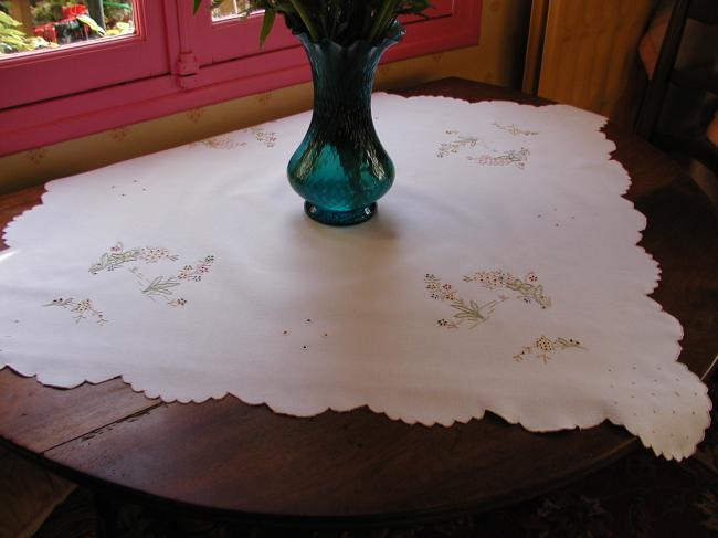 Lovely colourful Madeira tablecloth with floral embroidery 1930-40