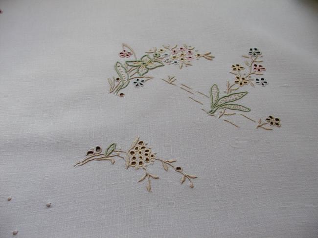 Lovely colourful Madeira tablecloth with floral embroidery 1930-40