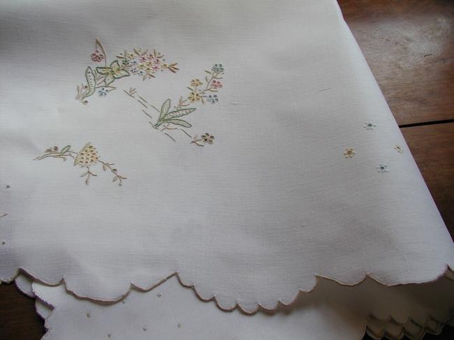 Lovely colourful Madeira tablecloth with floral embroidery 1930-40