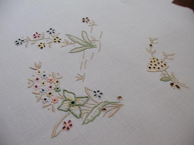 Lovely colourful Madeira tablecloth with floral embroidery 1930-40