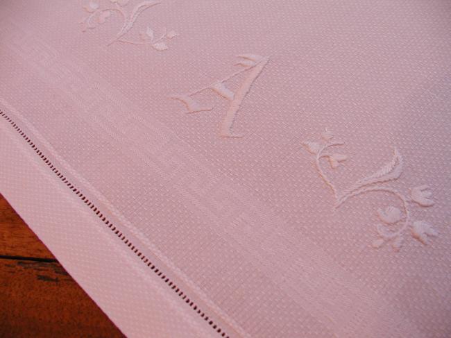 Lovely hand towel in damask of linen with hand embroidered floral A