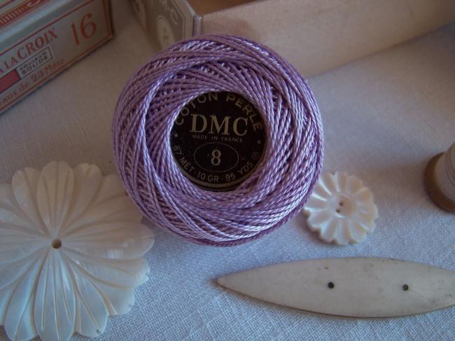 Ancienne Bobine de Coton perlé DMC, N°8, nuance 554 (violet pastel), 10g