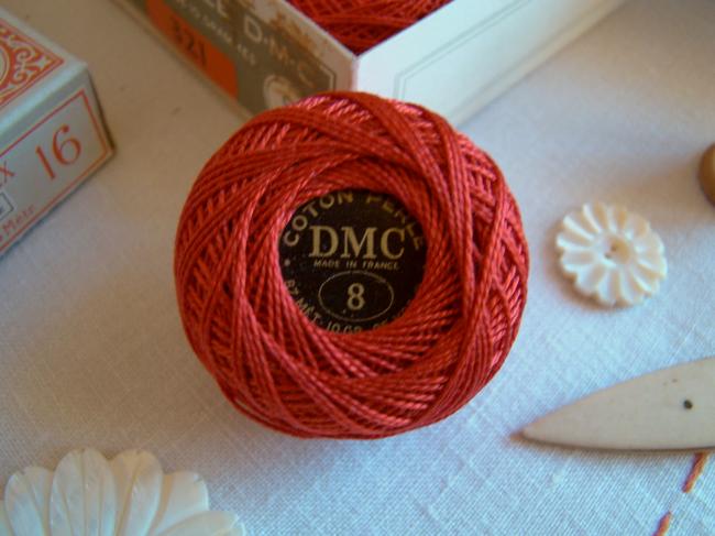 Ancienne Bobine de Coton perlé DMC, N°8, nuance 349 (rouge Piment), 10g