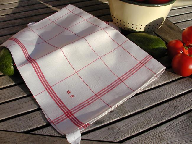 Gorgeous set of 6 torchons tea-towels in white&red with monogramm GB