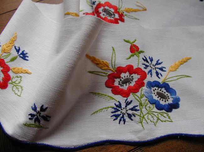 Gorgeous border  with hand-embroidered summer flowers