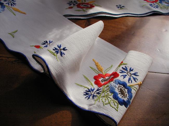 Gorgeous border  with hand-embroidered summer flowers