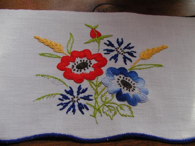 Gorgeous border  with hand-embroidered summer flowers