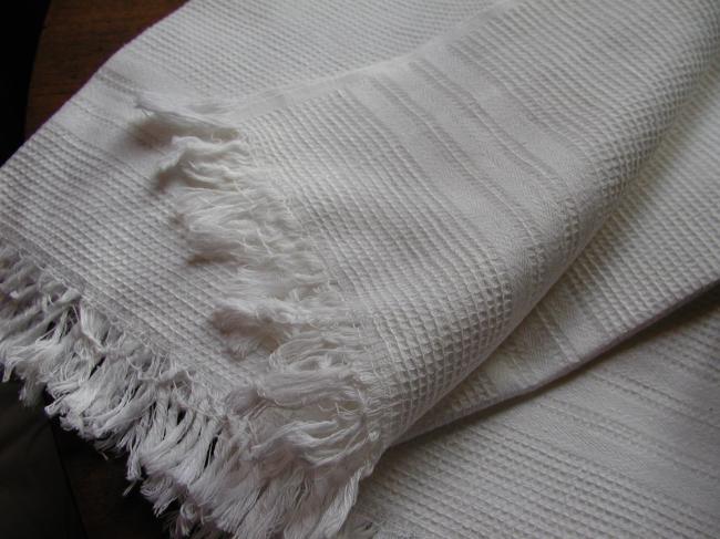 Set of 6 long white cotton huckabacks with fringes and nid d'abeille pattern