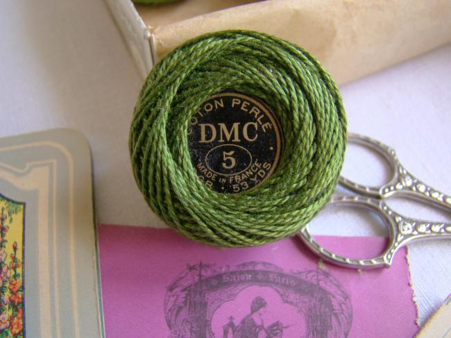 Ancienne Bobine de Coton perlé DMC, N°5, nuance 901 (Vert Empire), 10gr