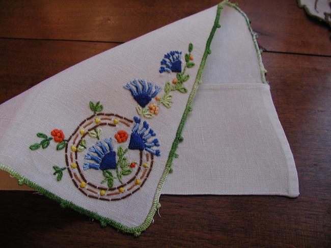 Gorgeous hand-embroidered napkin case with  colourful stylish flowers