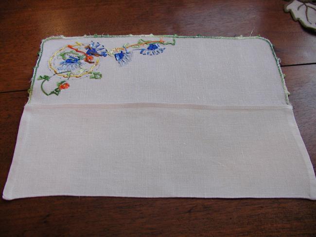 Gorgeous hand-embroidered napkin case with  colourful stylish flowers