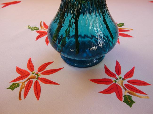 Gorgeous hand-embroidered tablecloth with Poinsetta flowers