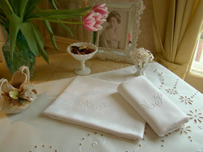 Lot de 2 serviettes monogramme AP en damassé pour création de couture