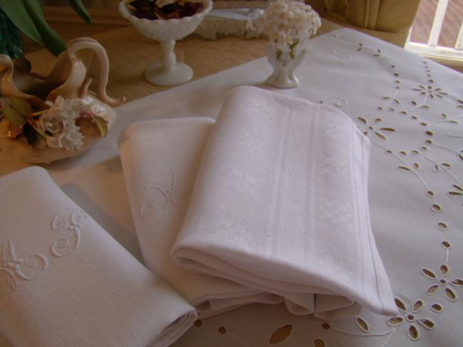 Lot de 2 serviettes monogramme AP en damassé pour création de couture