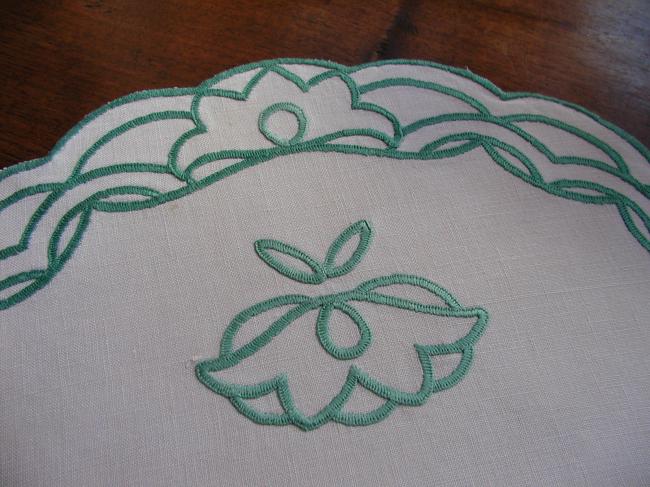 Lovely tea cosy in green hand embroidery