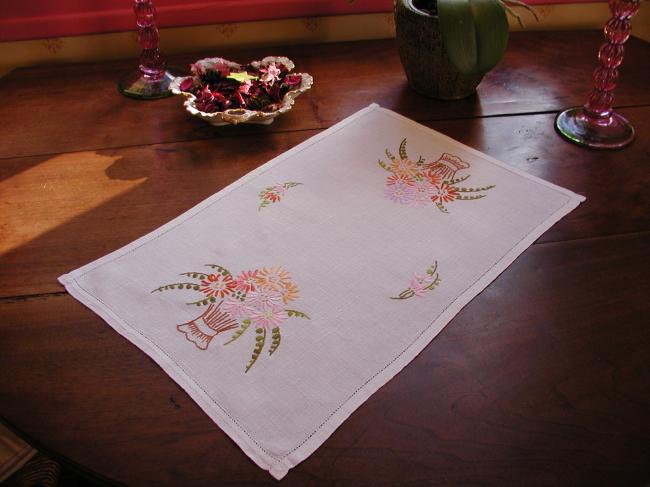 Very sweet tray cloth with embroidered baskets of flowers