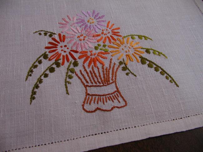 Very sweet tray cloth with embroidered baskets of flowers