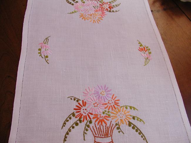 Very sweet tray cloth with embroidered baskets of flowers