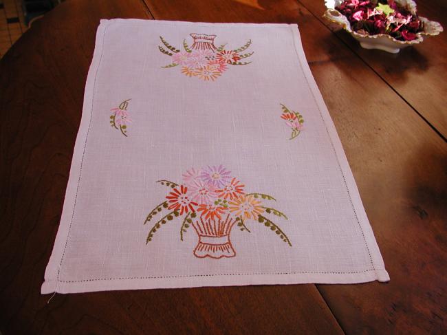 Very sweet tray cloth with embroidered baskets of flowers