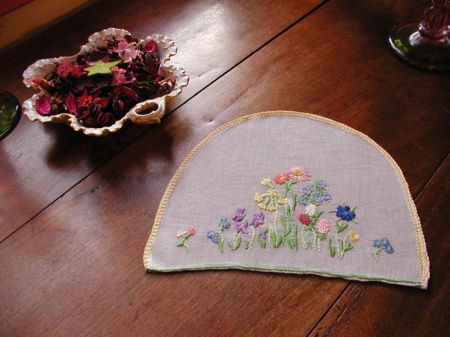 Adorable tea cosy in organdi with hand embroidered spring flowers