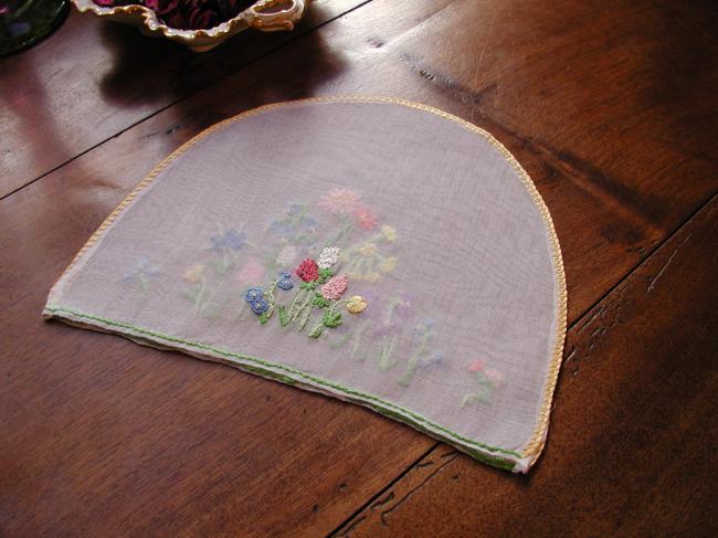 Adorable tea cosy in organdi with hand embroidered spring flowers