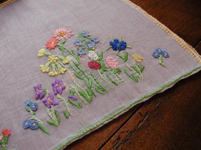 Adorable tea cosy in organdi with hand embroidered spring flowers