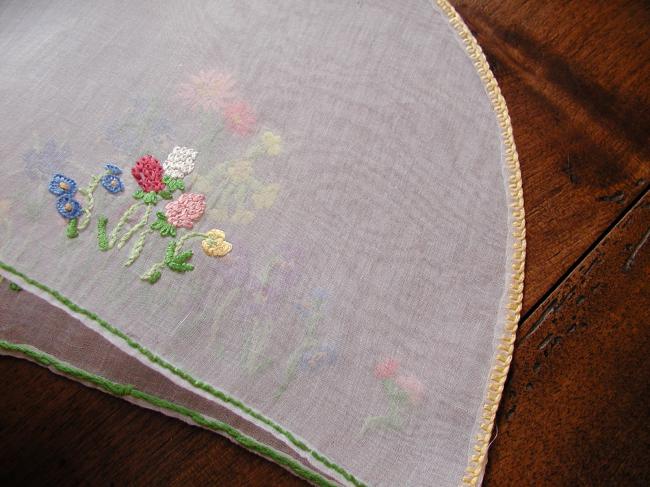 Adorable tea cosy in organdi with hand embroidered spring flowers