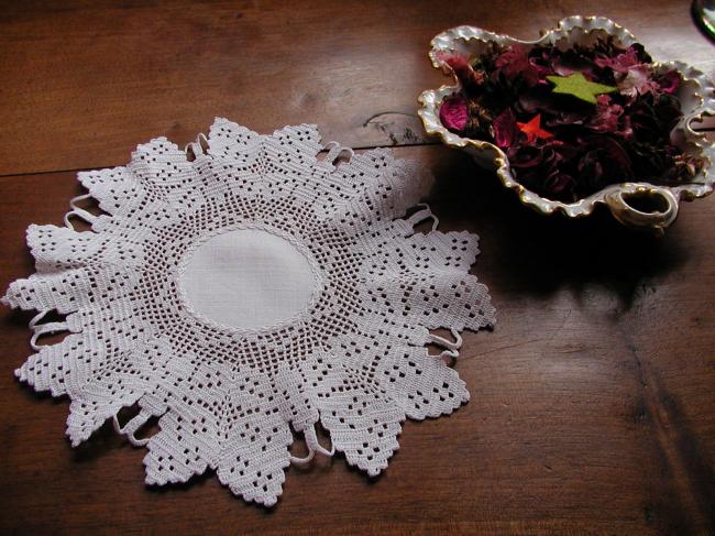 Stunning round doily with crochet lace depicting butterflies