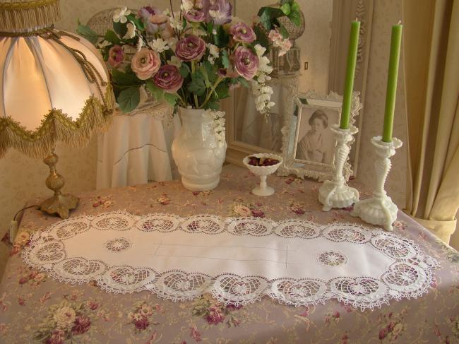 Lovely table runner with a beautiful bobbin Cluny lace