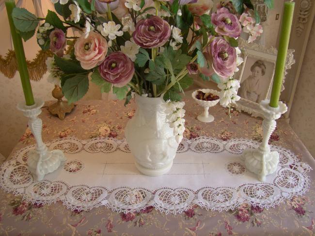 Lovely table runner with a beautiful bobbin Cluny lace