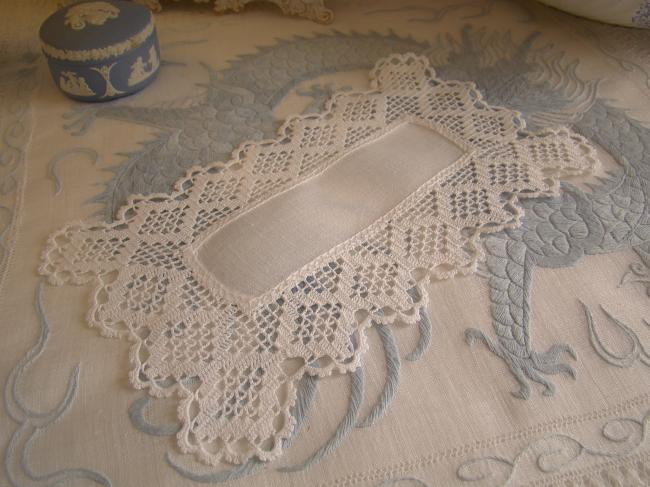 Charming hand made oblong doily with crochet lace