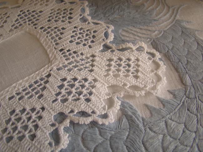 Charming hand made oblong doily with crochet lace