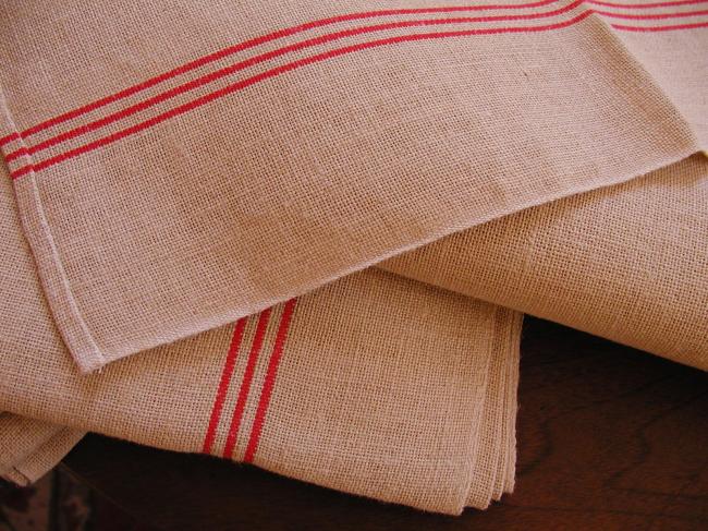 6 Gorgeous french tea towels 'torchons' in hemp and pure linen, red stripes