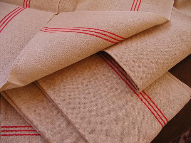 6 Gorgeous french tea towels 'torchons' in hemp and pure linen, red stripes