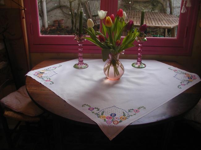 Lovely colourful tablecloth with embroidered flowers