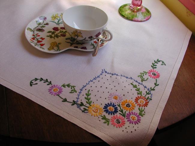 Lovely colourful tablecloth with embroidered flowers