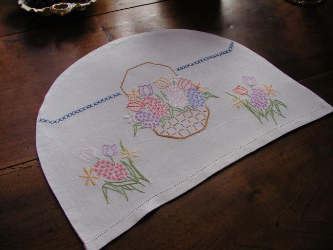 Lovely tea cosy with an embroidered basket of spring flowers