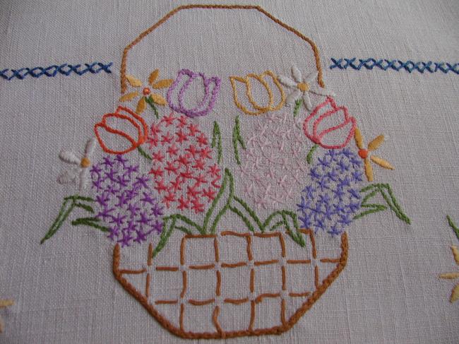 Lovely tea cosy with an embroidered basket of spring flowers