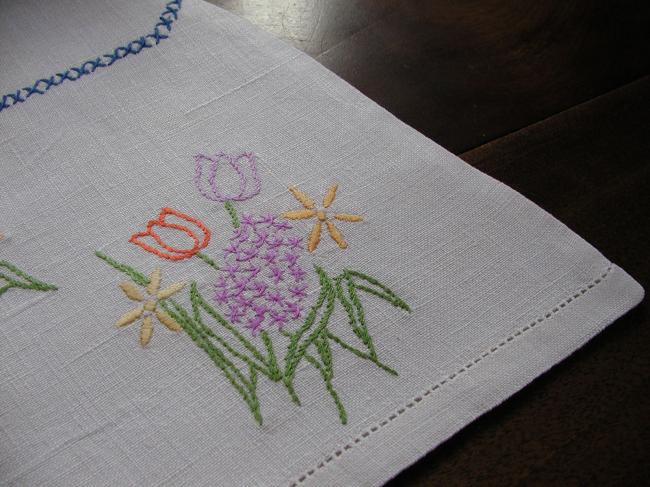 Lovely tea cosy with an embroidered basket of spring flowers