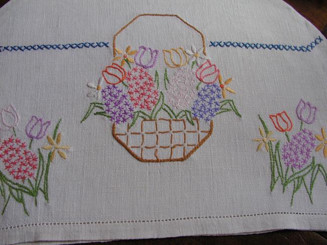 Lovely tea cosy with an embroidered basket of spring flowers