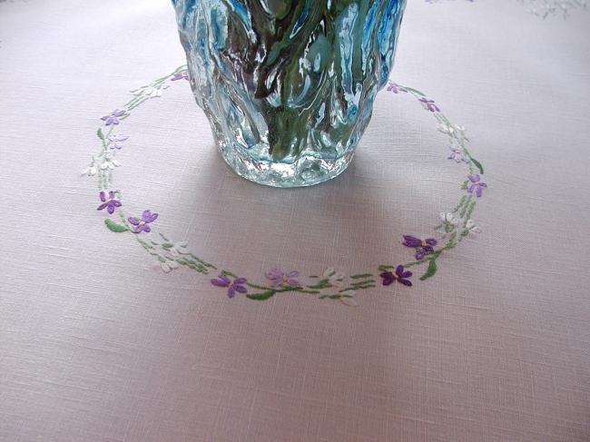 Breathtaking tablecloth with embroidered snowdrops and violets