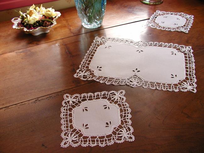 Lovely duchess set of doily with Cluny lace and openwork