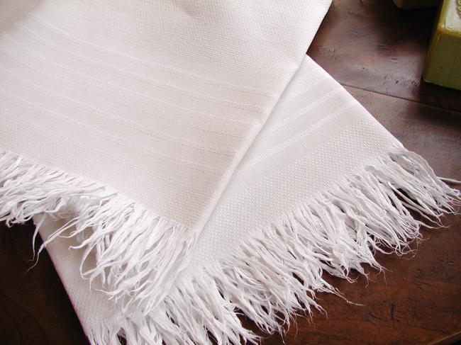 Georgeous pair of vintage bath towels in damask of linen with fringes