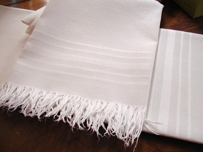 Georgeous pair of vintage bath towels in damask of linen with fringes