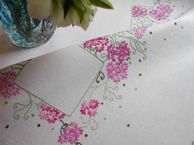 Striking little tablecloth with lovely embroidered lilac