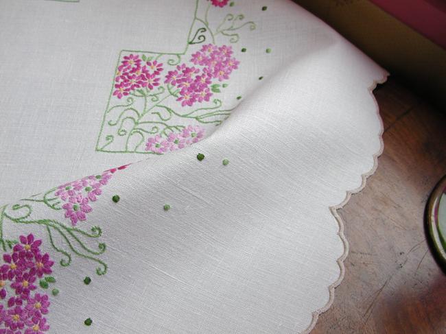 Striking little tablecloth with lovely embroidered lilac