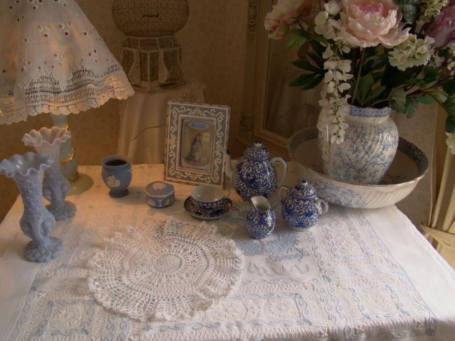 Charming hand made round doily with crochet lace