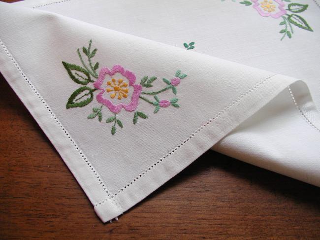 Lovely tray cloth with hand-embroidered flowers
