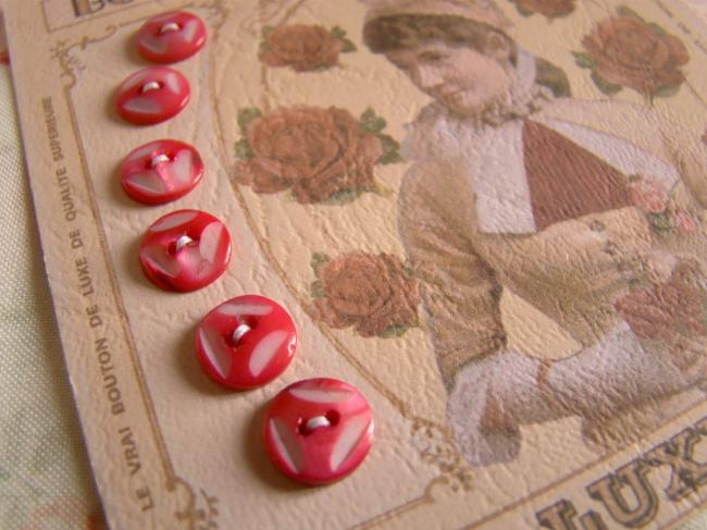 Lovely card with 6 antique engraved buttons in mother of pearl, pink color